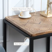 HOMCOM Concrete Side Table with Square Tabletop, Rustic End Table with Wood Grain Pattern and Metal Frame, for Indoor and Outdoor, Natural(m-5)