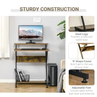 HOMCOM 28" Compact Computer Desk, Industrial Z-Shaped Writing Desk with Monitor Shelf and Storage, Workstation for Home Office(m-5)