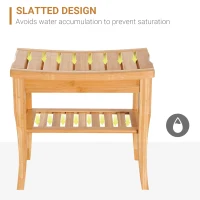 HOMCOM 20" Bamboo Shower Bench Bathroom Stool Spa Bath Seat Organizer Storage Shelf(m-6)