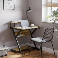 HOMCOM 28" Compact Computer Desk, Industrial Z-Shaped Writing Desk with Monitor Shelf and Storage, Workstation for Home Office(m-6)