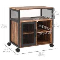Vinsetto Printer Stand with Socket and USB Charging Ports, Industrial Mobile Printer Table with Storage and Wheels, Rustic Brown(m-3)