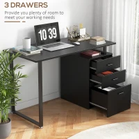 HOMCOM 47" Computer Desk with Drawers, Modern Writing Desk with Storage File Drawers for Home Office, Study, Black(m-5)
