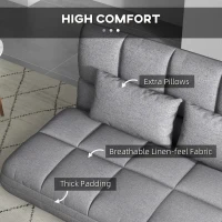 HOMCOM 51" Folding Floor Sofa, Foldable 2-Seater Lazy Sofa Sleeper Bed, Adjustable Linen Floor Couch with 9-position Backrest, 2 Pillows and Wide Seat for Living Room, Grey(m-6)