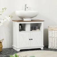 kleankin Farmhouse Bathroom Sink Cabinet, Pedestal Sink Storage Cabinet with Double Doors and Shelves, White(m-8)