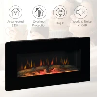 HOMCOM Electric Wall-Mounted Fireplace Heater with Adjustable Flame Effect, Remote Control, Timer, 1400W, Black(m-6)