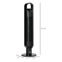 HOMCOM Freestanding Tower Fan Cooling for Home Bedroom with Oscillating, 3 Speed, 12h Timer, LED Sensor Panel, Remote Controller, Black(m-3)