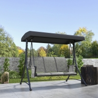 Outsunny 3 Person Outdoor Porch Swing Chair with Adjustable Canopy, Mixed Grey