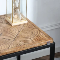 HOMCOM Concrete Side Table with Square Tabletop, Rustic End Table with Wood Grain Pattern and Metal Frame, for Indoor and Outdoor, Natural(m-8)