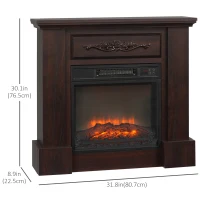 HOMCOM Electric Fireplace with Mantel, Freestanding Heater Corner Firebox with Log Hearth and Remote Control, 1400W, Brown(m-3)