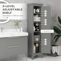 kleankin Tall Bathroom Cabinet, Freestanding Storage Organizer with Adjustable Shelves and Cupboards, 15" x 13" x 63", Grey(m-5)