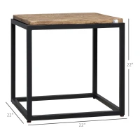 HOMCOM Concrete Side Table with Square Tabletop, Rustic End Table with Wood Grain Pattern and Metal Frame, for Indoor and Outdoor, Natural(m-3)