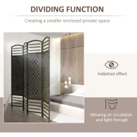HOMCOM 4 Panel Folding Room Divider, Portable Privacy Screen, Wave Fiber Room Partition for Home Office, Black(m-7)