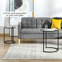 HOMCOM Set of 2 Nesting Coffee Tables with Metal Base, Round Side Table with Tempered Glass Tabletop for Living Room, Bedroom, Black(m-7)