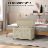 HOMCOM Storage Trunk Box Organizer with Farmhouse Panel Safety Hinge to Open Up 100° Natural(m-4)