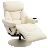 HOMCOM Manual Recliner, Swivel Lounge Armchair with Footrest and Cup Holder, Cream White(m-11)