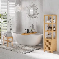 HOMCOM 20" Bamboo Shower Bench Bathroom Stool Spa Bath Seat Organizer Storage Shelf(m-4)