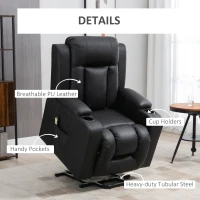 HOMCOM Electric Power Lift Chair for Elderly, PU Leather Recliner Chair with Footrest, Remote Control, Side Pockets and Cup Holders for Living Room, Black(m-7)