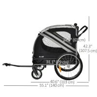 Aosom Dog Bike Trailer, 2-in-1 Dog Wagon Pet Stroller for Travel with Universal Wheel Reflectors Flag, for Small and Medium Dogs, Grey(m-3)