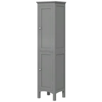 kleankin Tall Bathroom Cabinet, Freestanding Storage Organizer with Adjustable Shelves and Cupboards, 15" x 13" x 63", Grey(m-2)