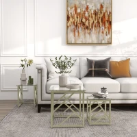HOMCOM Glass Coffee Table Set of 3, Nest of Tables for Living Room with Tempered Glass Top and Steel Frame, Brushed Gold(m-10)