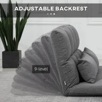 HOMCOM 51" Folding Floor Sofa, Foldable 2-Seater Lazy Sofa Sleeper Bed, Adjustable Linen Floor Couch with 9-position Backrest, 2 Pillows and Wide Seat for Living Room, Grey(m-5)