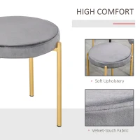 HOMCOM Backless Round Dining Chairs, Modern Stacking Stools Set of 4, Kitchen Chairs with Metal Legs, Grey(m-6)