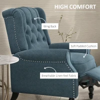 HOMCOM Wingback Reclining Chair with Footrest, Button Tufted Recliner Chair with Rolled Armrests for Living Room, Blue(m-5)