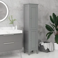 kleankin Tall Bathroom Cabinet, Freestanding Storage Organizer with Adjustable Shelves and Cupboards, 15" x 13" x 63", Grey(m-8)
