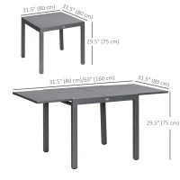 Outsunny 31.5"-63" Extendable Outdoor Dining Table for 4-6 with Aluminium Frame, Steel Tabletop Dark Grey(m-3)