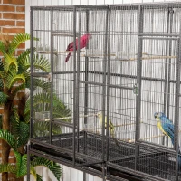 PawHut Rolling 65"L Bird Cage w/ Storage Shelf Wood Perch Food Container(m-14)