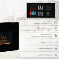 HOMCOM Electric Wall-Mounted Fireplace Heater with Adjustable Flame Effect, Remote Control, Timer, 1400W, Black(m-4)