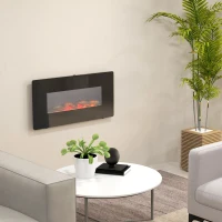 HOMCOM Electric Wall-Mounted Fireplace Heater with Adjustable Flame Effect, Remote Control, Timer, 1400W, Black(m-1)