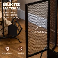 HOMCOM 3-Panel Steel Mesh Fireplace Screen, Decorative Fire Spark Guard Cover with Double Doors, 47x31in, Black(m-7)