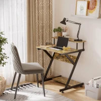 HOMCOM 28" Compact Computer Desk, Industrial Z-Shaped Writing Desk with Monitor Shelf and Storage, Workstation for Home Office(m-1)