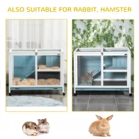 PawHut Fir Wood Rabbit Hutch Indoor Home with a Living Room for Sleeping Run Area, Blue(m-8)