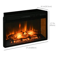 HOMCOM 27" Electric Fireplace Insert, Retro Recessed Fireplace Heater with Realistic Log Flame, Remote Control, Adjustable Brightness, 1400W, Black(m-3)