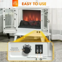 HOMCOM Electric Fireplace Stove, Freestanding Indoor Heater with Realistic Flame Effect, Adjustable Temperature and Overheat Protection, White(m-5)
