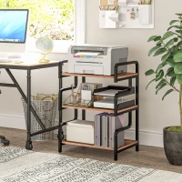 HOMCOM Free Standing Metal Storage Shelf, 3-Tier Small Shelving Unit, Printer Stand for Home Office, Living Room, Brown(m-2)