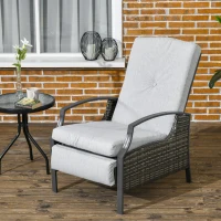 Outsunny Outdoor Rattan Recliner Chair, Wicker Reclining Chair with Adjustable Back Retractable Footrest Cushion Light Grey(m-1)