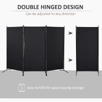 HOMCOM 6' 3 Panel Room Divider, Double Hinged Folding Wall Divider, Indoor Privacy Screen for Home Office, Black(m-4)