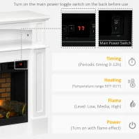 HOMCOM Electric Fireplace with Mantel, Freestanding Heater Corner Firebox with Remote Control, 700W/1400W, White(m-5)