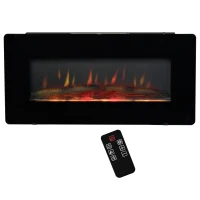 HOMCOM Electric Wall-Mounted Fireplace Heater with Adjustable Flame Effect, Remote Control, Timer, 1400W, Black(m-2)