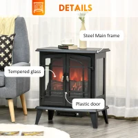 HOMCOM Electric Fireplace Stove, Freestanding Indoor Heater with Realistic Flame Effect, Adjustable Temperature and Overheat Protection, Black(m-7)