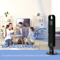 HOMCOM Freestanding Tower Fan Cooling for Home Bedroom with Oscillating, 3 Speed, 12h Timer, LED Sensor Panel, Remote Controller, Black(m-5)