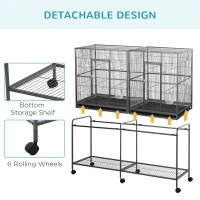 PawHut Rolling 65"L Bird Cage w/ Storage Shelf Wood Perch Food Container(m-6)