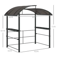 Outsunny 8' x 5' Grill Gazebo Shelter with Interlaced Vented Polycarbonate Roof, Outdoor BBQ Canopy with Side Shelves, Steel Frame for Garden, Patio, Backyard, Dark Gray(m-3)