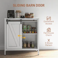 HOMCOM Buffet Cabinet, Farmhouse Sideboard, Bar Cabinet with Adjustable Shelf, Sliding Barn Door for Kitchen, White(m-4)