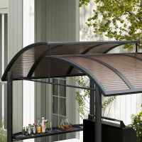 Outsunny 8' x 5' Grill Gazebo Shelter with Interlaced Vented Polycarbonate Roof, Outdoor BBQ Canopy with Side Shelves, Steel Frame for Garden, Patio, Backyard, Dark Gray(m-7)
