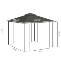 Outsunny 10' x 11.5' Metal Patio Gazebo, Double Roof Outdoor Gazebo Canopy Shelter w/Tree Motifs Corner Frame and Netting, Gray(m-3)