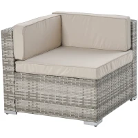 Outsunny 7 Piece Outdoor Wicker Patio Furniture Set, PE Rattan Sectional Sofa with Cushions, Faux Wood Table, Stripe Pillows, Beige(m-10)